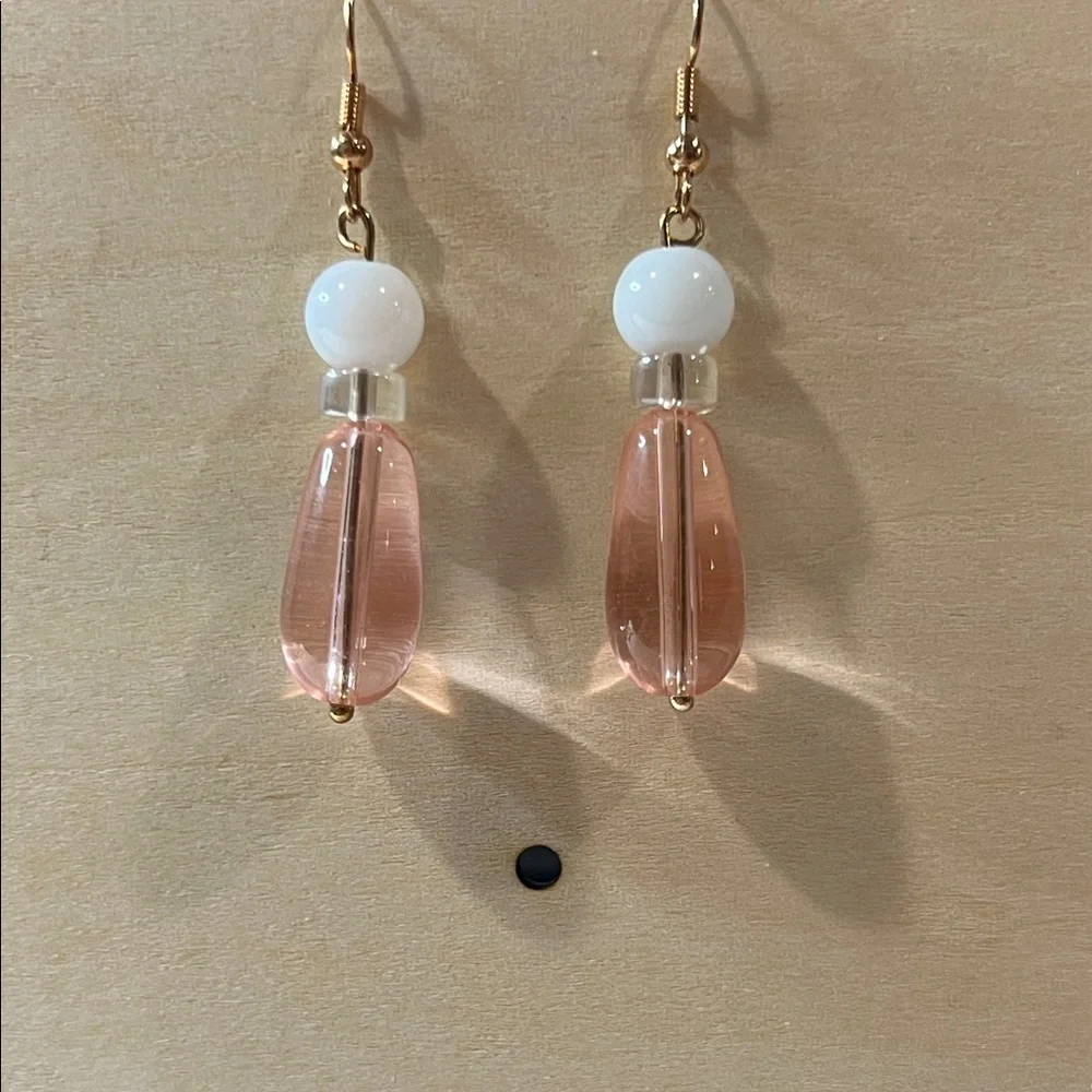 Chic Pink and White Beaded Earrings